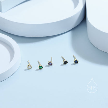 Extra Tiny CZ Droplet Stud Earrings in Sterling Silver, Silver or Gold, 5 colors