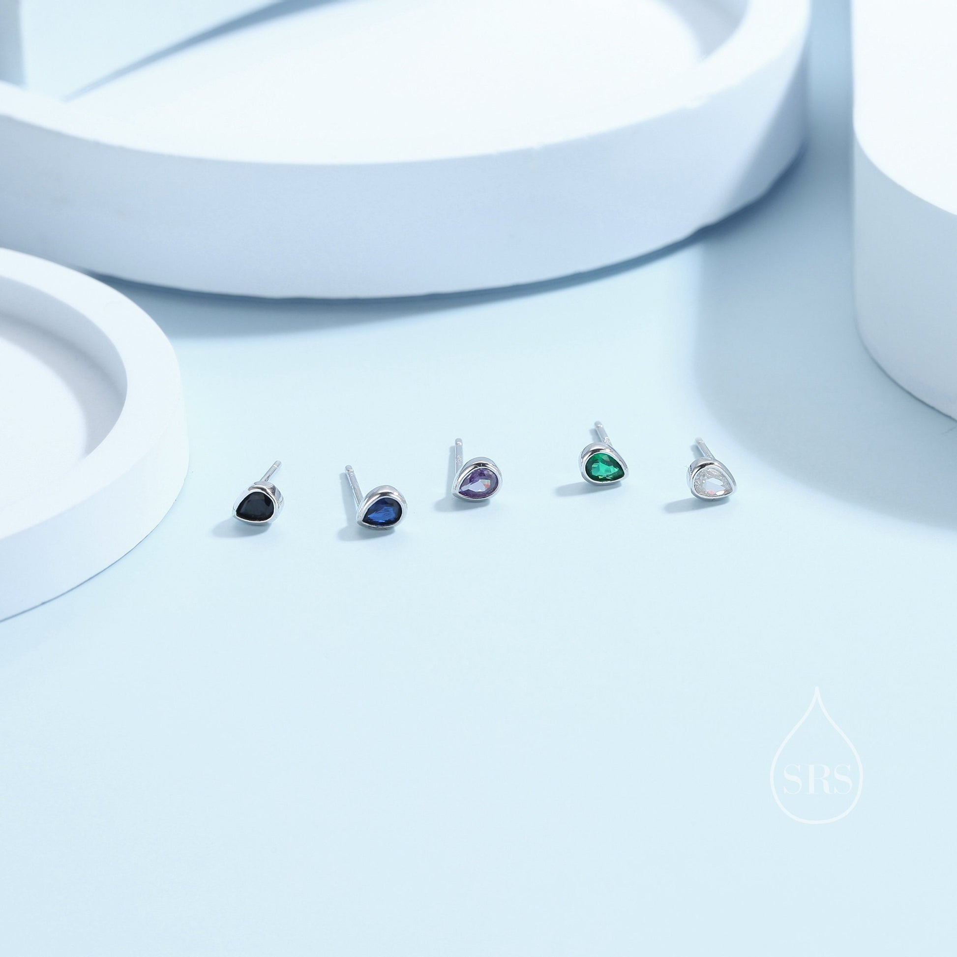 Extra Tiny CZ Droplet Stud Earrings in Sterling Silver, Silver or Gold, 5 colors