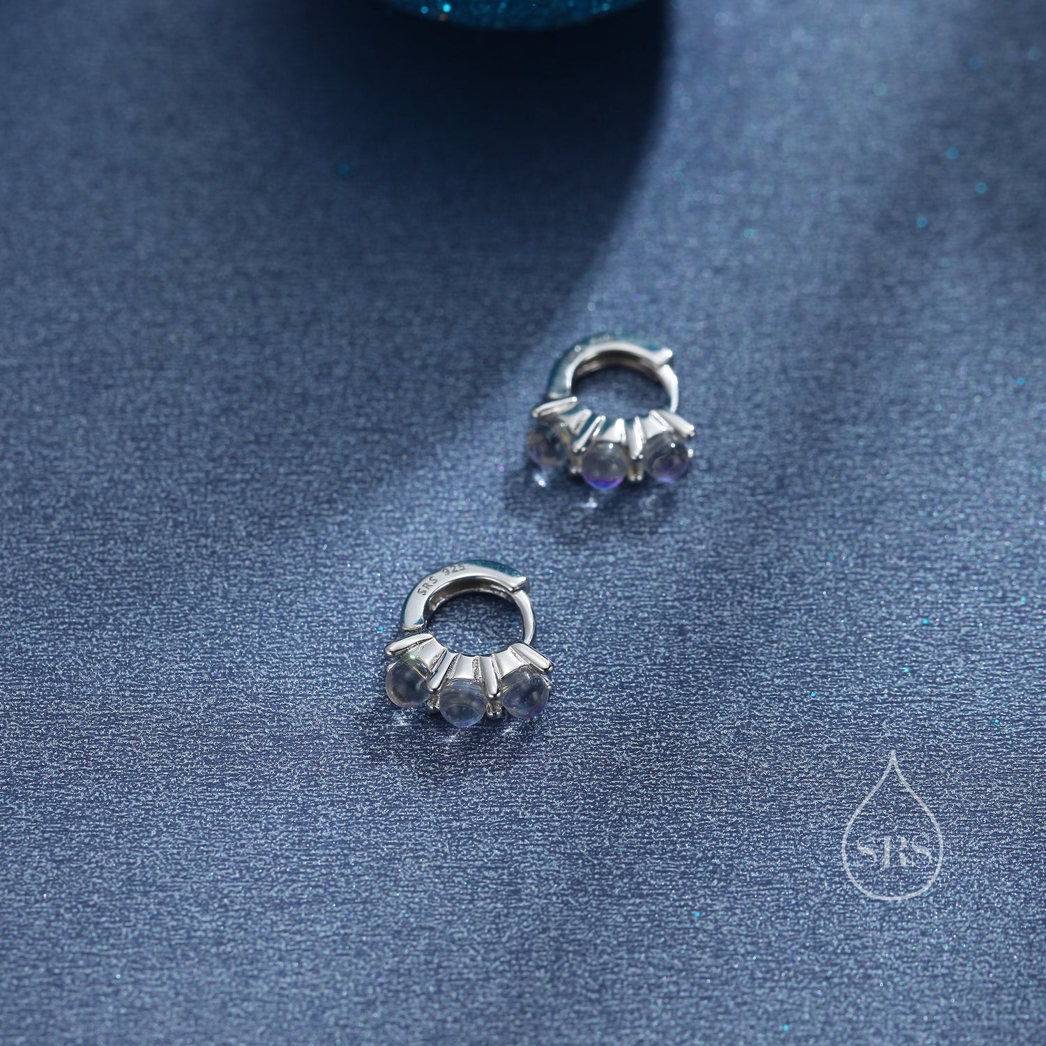 Extra Small 6mm Moonstone Huggie Hoops in Sterling Silver, 3mm Lab Moonstone, Dainty Cartilage Hoops Earrings, Opal Earring