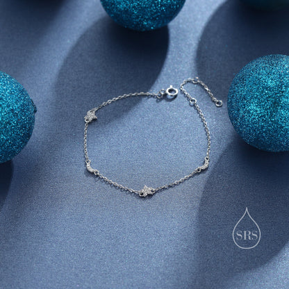 CZ Moon and Star Motif Bracelet in Sterling Silver, Silver, Gold or Rose Gold, Star Bracelet, Star Jewellery, CZ Star Bracelet