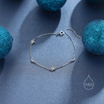CZ Moon and Star Motif Bracelet in Sterling Silver, Silver, Gold or Rose Gold, Star Bracelet, Star Jewellery, CZ Star Bracelet