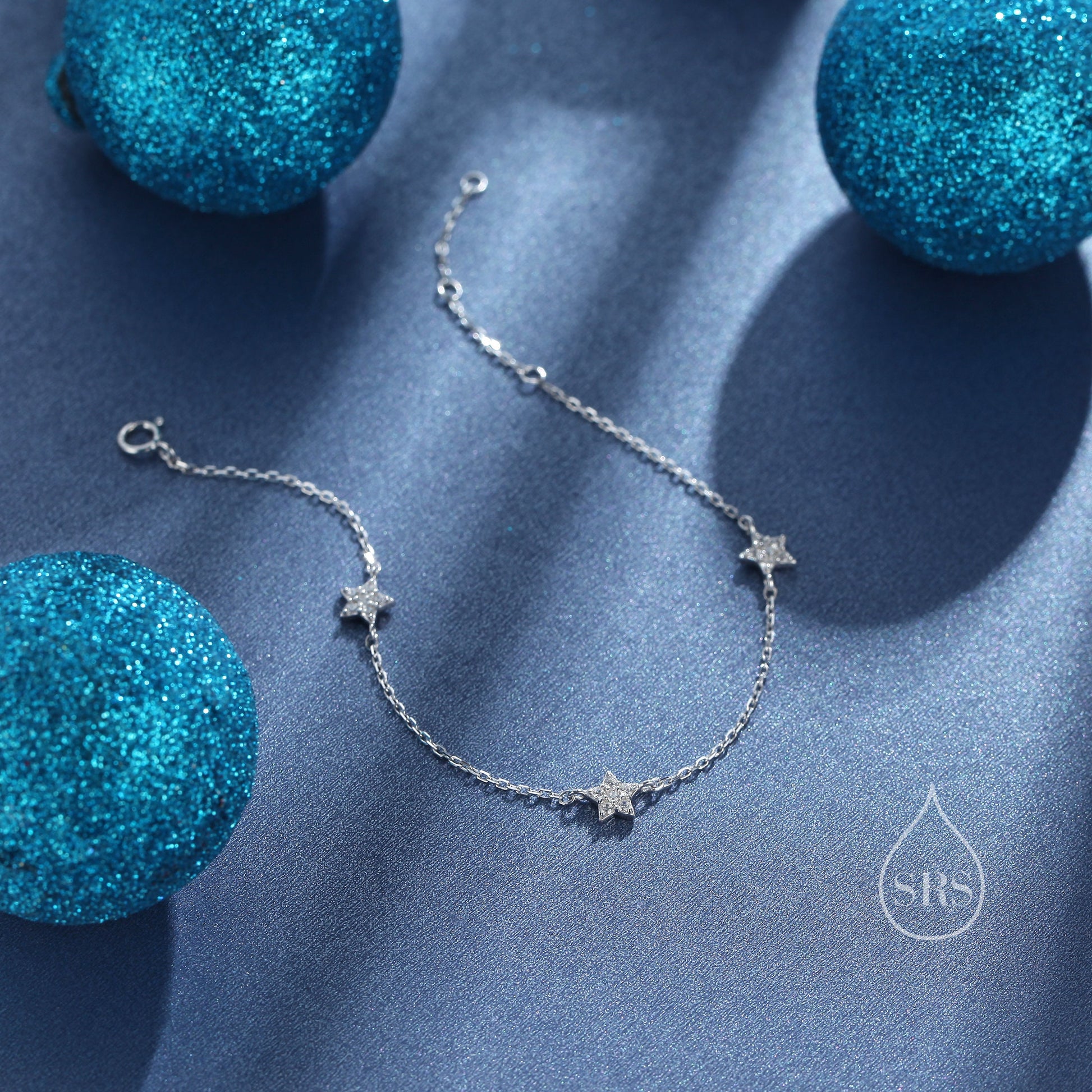 CZ Star Motif Bracelet in Sterling Silver, Silver, Gold or Rose Gold, Star Bracelet, Star Jewellery, CZ Star Bracelet