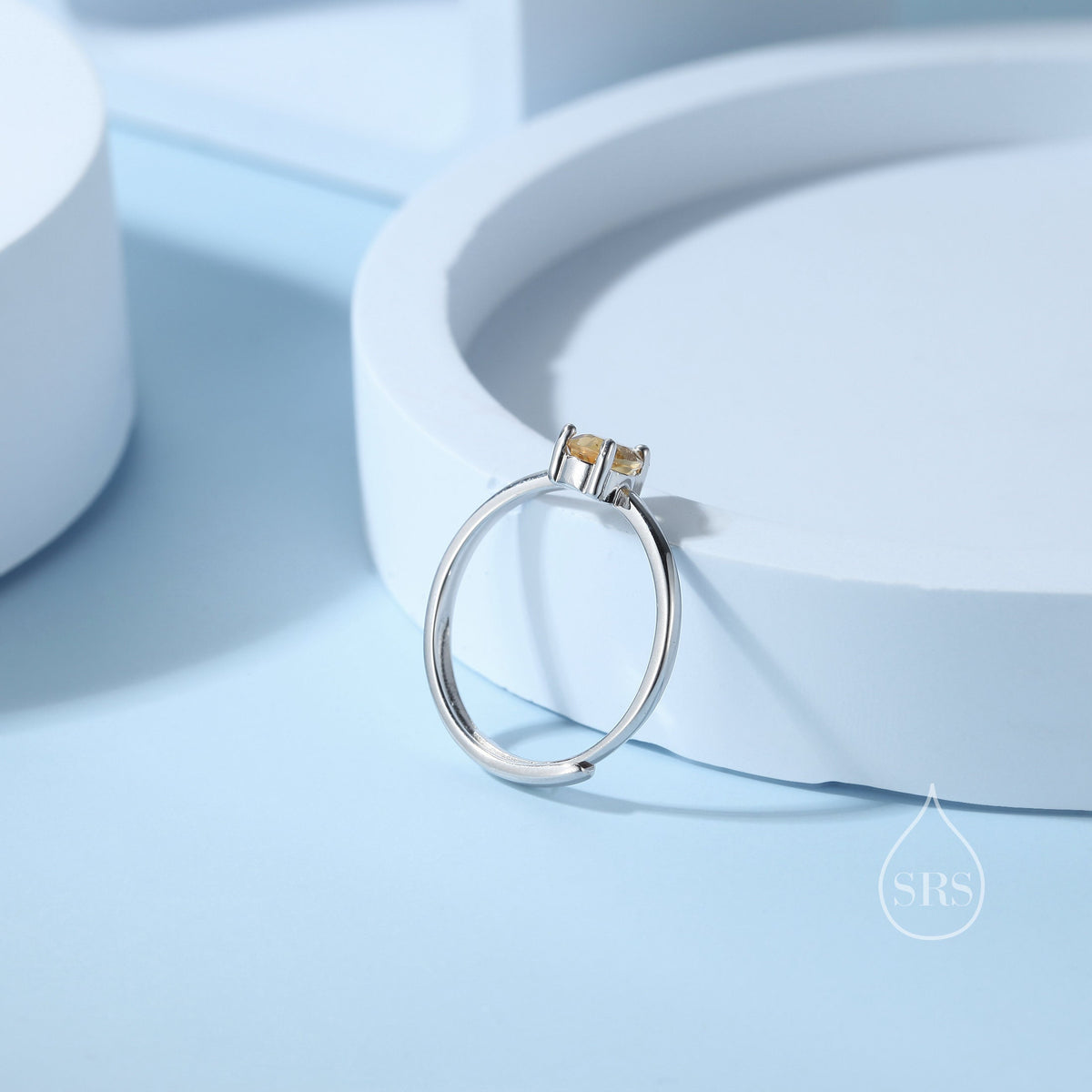 Natural Citrine Droplet Ring in Sterling Silver, 4x6mm, Prong Set Pear Cut, Adjustable Size, Genuine Citrine Ring, November Birthstone