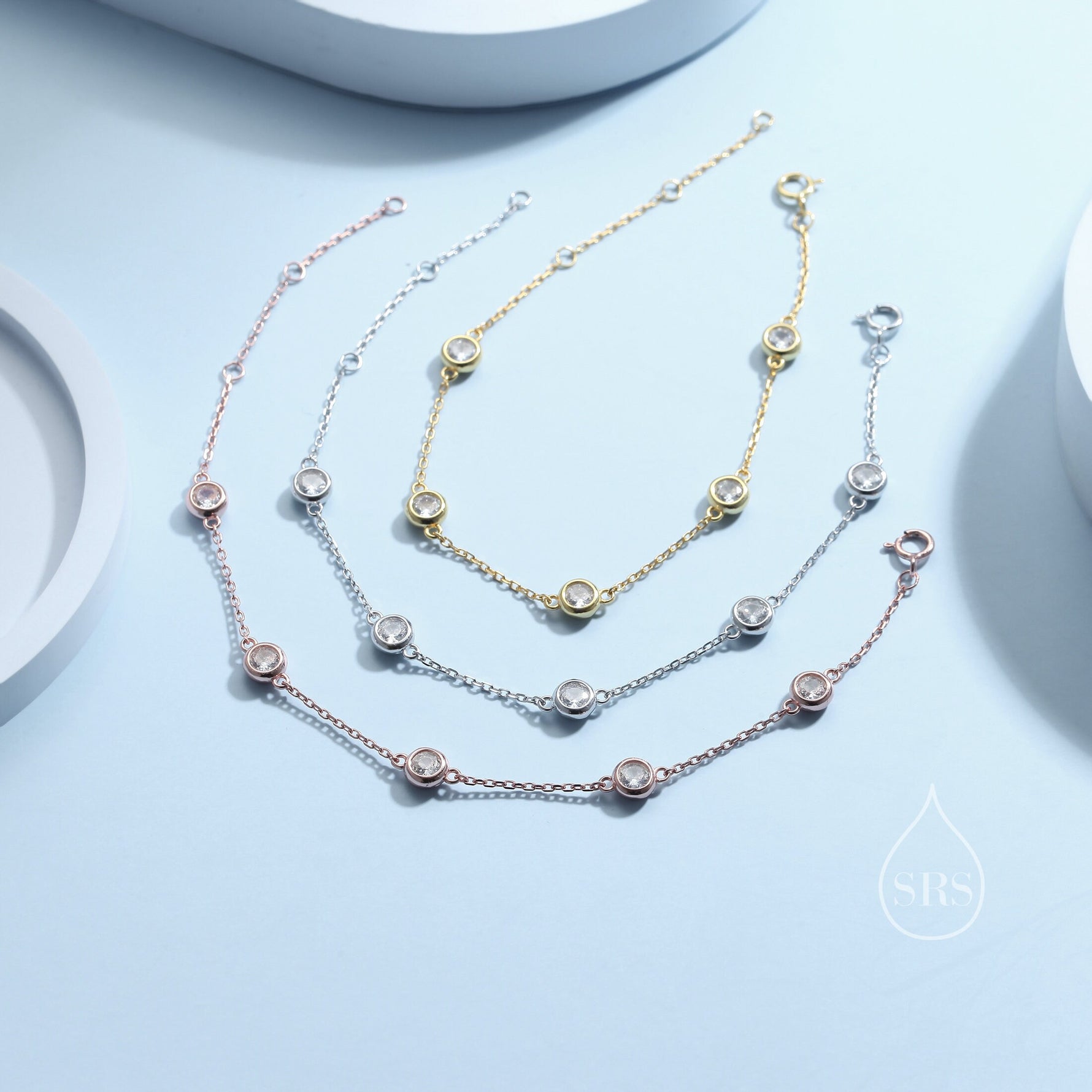 Extra Tiny CZ Motif Bracelet in Sterling Silver, Silver or Gold or Rose Gold, Single CZ Bracelet, Clear or Green, Tiny Delicate Bracelet
