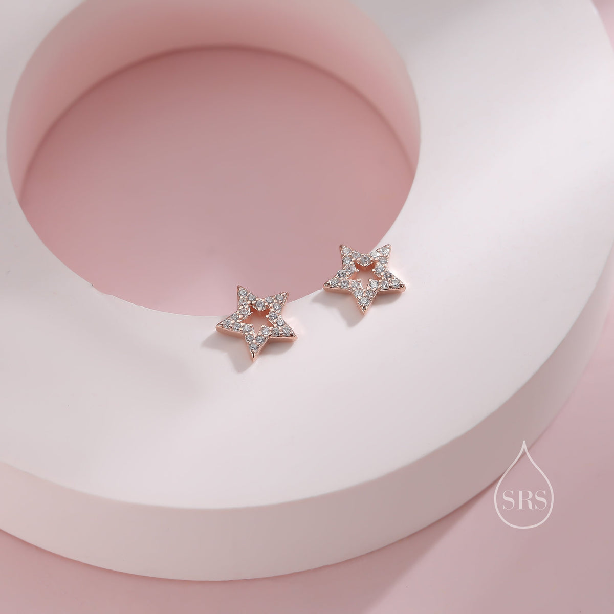 CZ Star Stud Earrings in Sterling Silver, Silver, Gold or Rose Gold, Open Star Earrings, Sunburst Earrings, Celestial