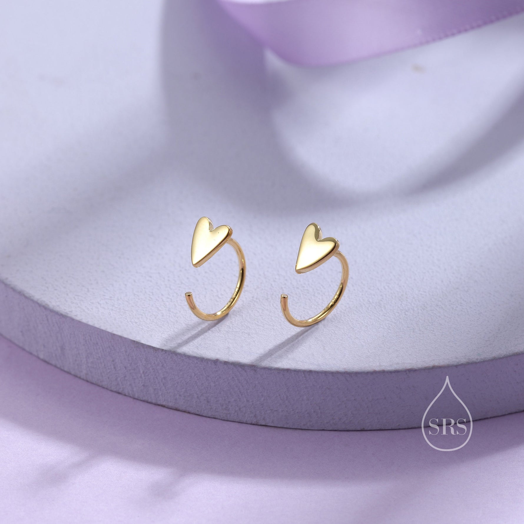 Tiny Skinny Heart Huggie Hoop Earrings in Sterling Silver, Silver, Gold or Rose Gold, Dainty Little Heart Open Threader, Threader Hoop
