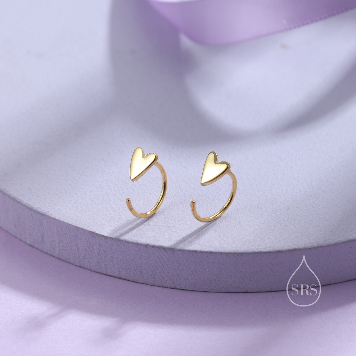 Tiny Skinny Heart Huggie Hoop Earrings in Sterling Silver, Silver, Gold or Rose Gold, Dainty Little Heart Open Threader, Threader Hoop