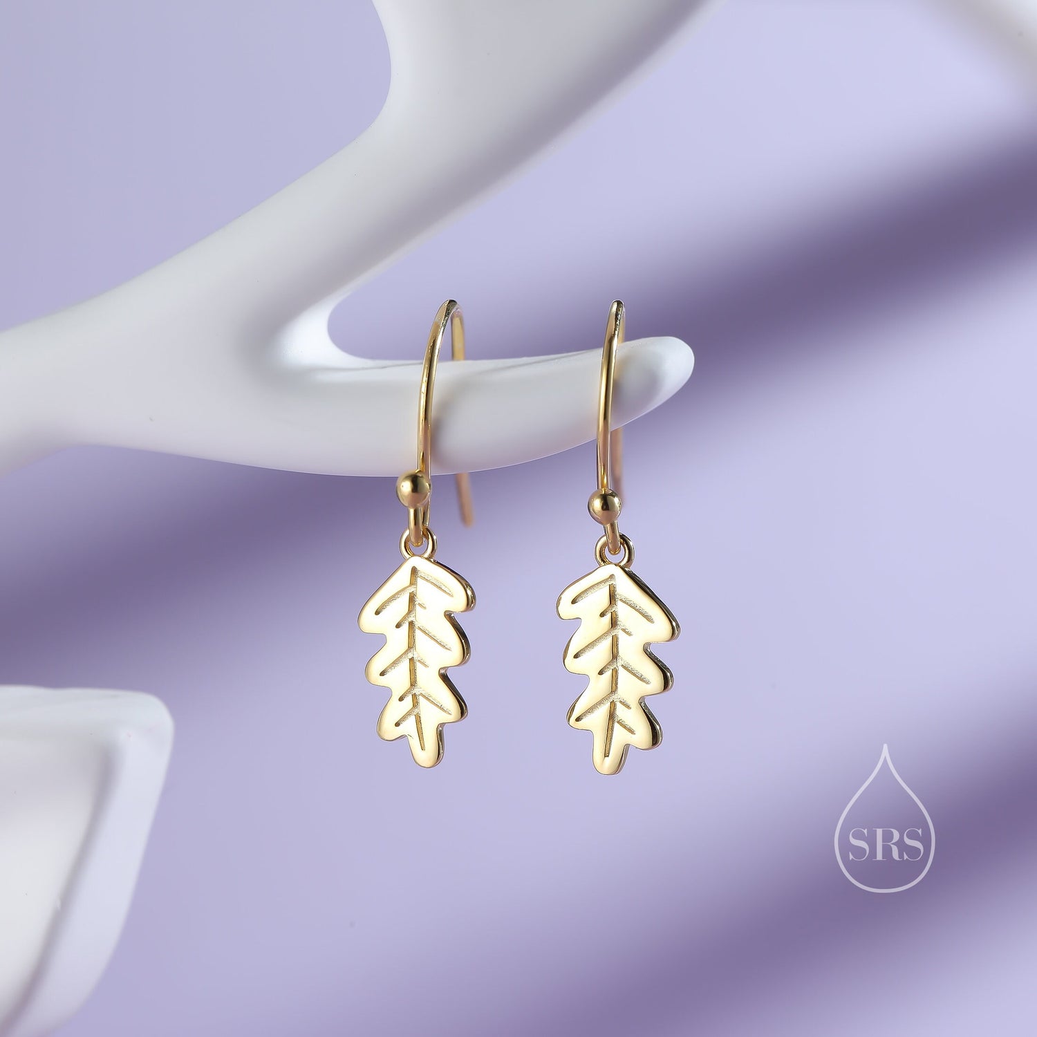 Oak Leaf Drop Hook Earrings in Sterling Silver, Silver or Gold, Petite Acorn Leaf Earrings, Small Leaf Stud, Nature Inspired