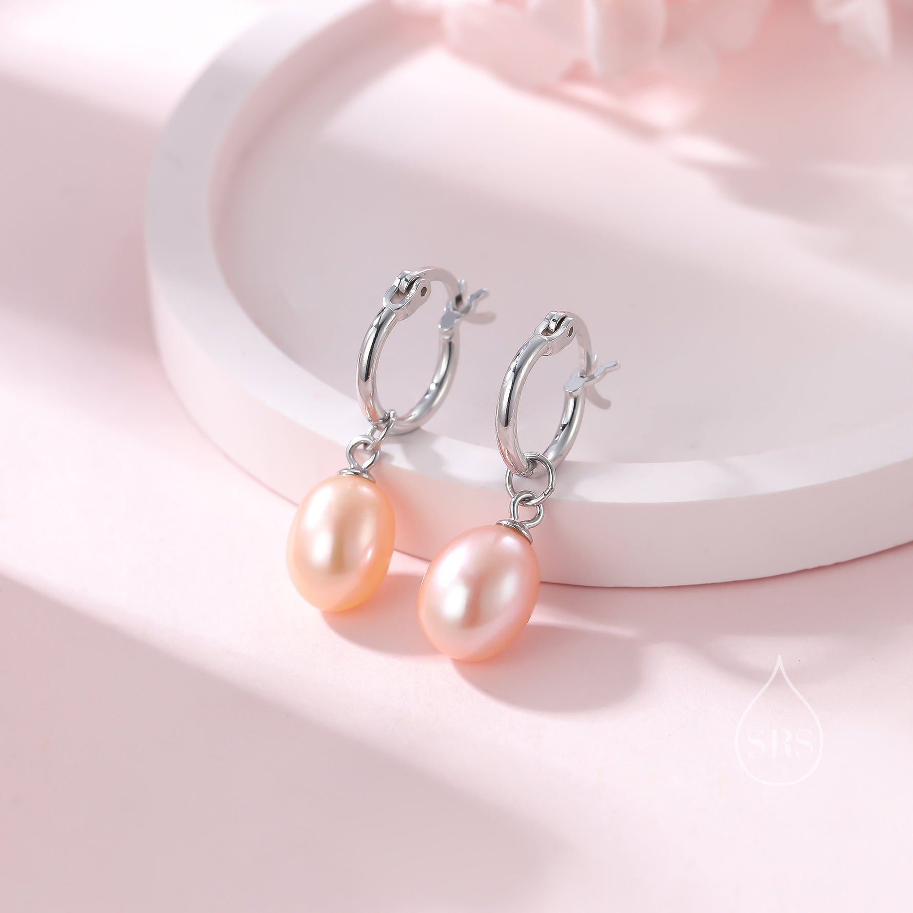 Natural Freshwater Pearl Huggie Hoop Earrings in Sterling Silver, Available in Three Colours, Grey Pearl Earrings, Black Pearl Earrings