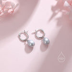 Natural Grey Freshwater Pearl Huggie Hoop Earrings in Sterling Silver