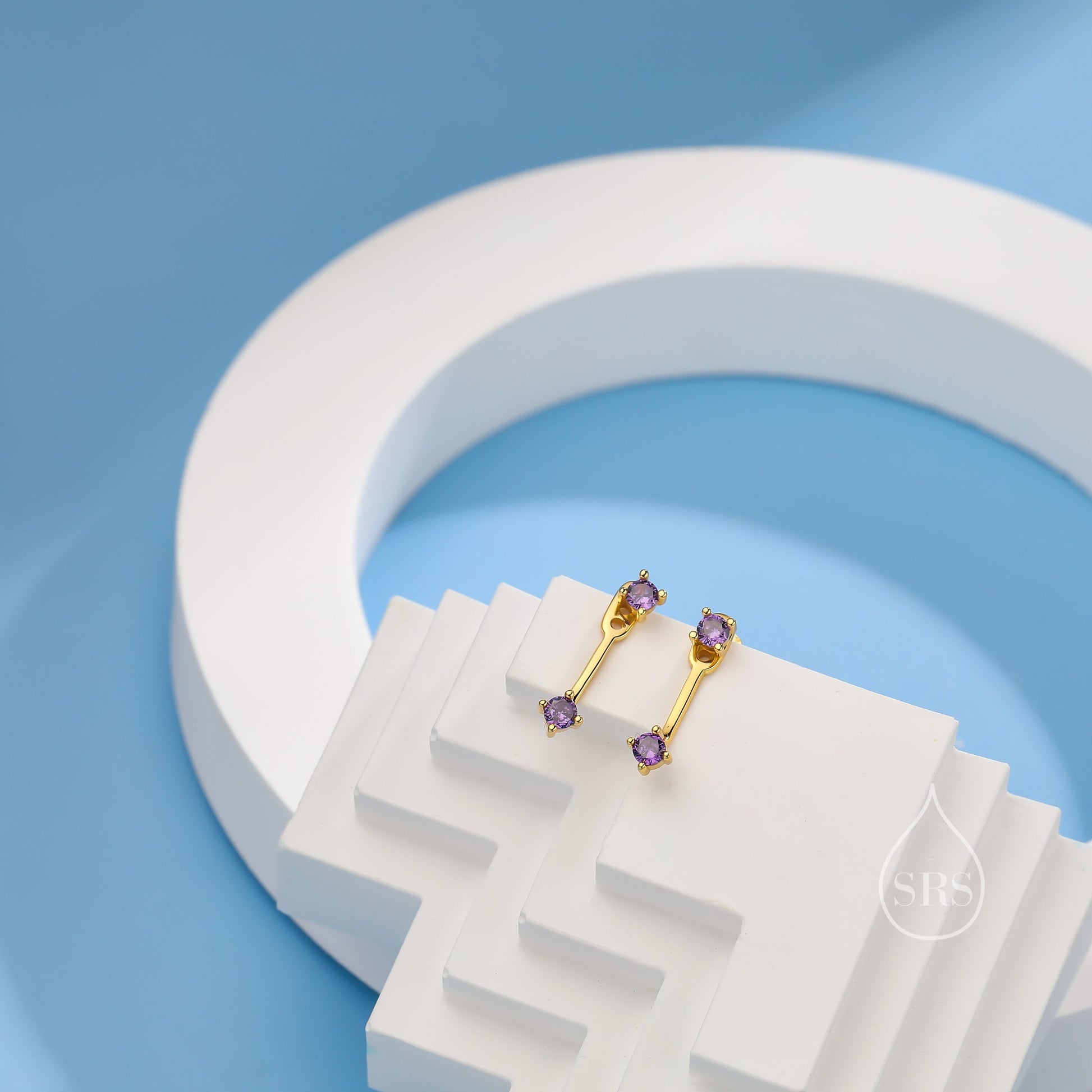 Double CZ Ear Jacket in Sterling Silver, Two Way Earrings, Silver or Gold, Front and Back Earrings, Two Part Earrings