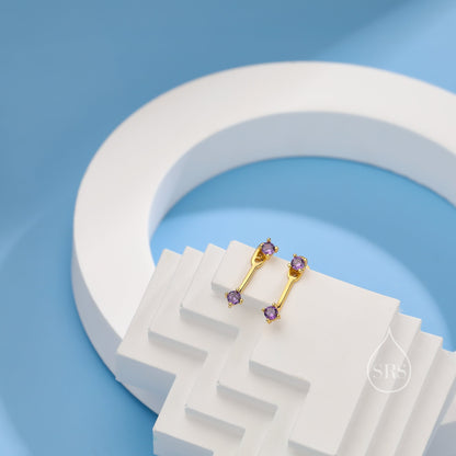 Double CZ Ear Jacket in Sterling Silver, Two Way Earrings, Silver or Gold, Front and Back Earrings, Two Part Earrings