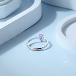 Created Ruby Pink Droplet Ring in Sterling Silver, 4x6mm, Prong Set Pear Cut, Adjustable Size, Lab Created Ruby Red CZ Ring