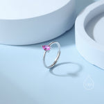 Created Ruby Pink Droplet Ring in Sterling Silver, 4x6mm, Prong Set Pear Cut, Adjustable Size, Lab Created Ruby Red CZ Ring