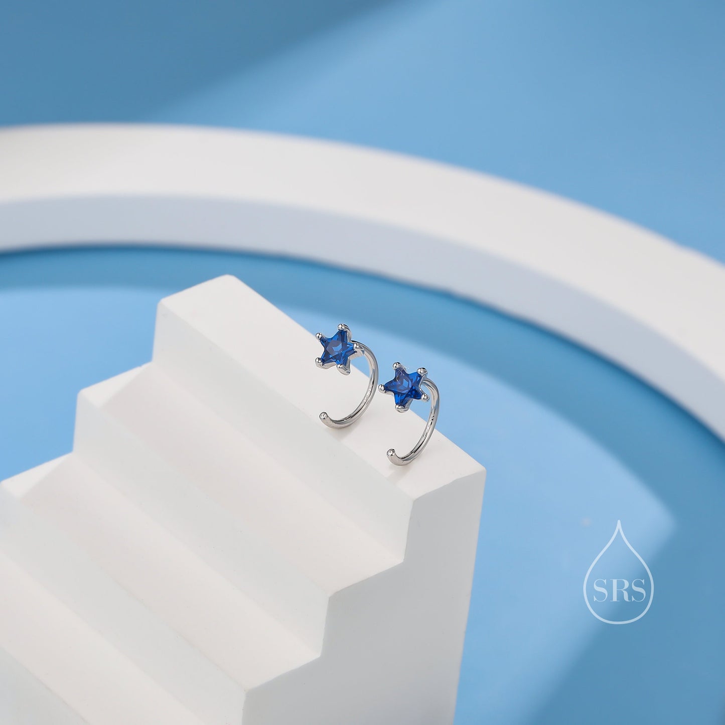 CZ Star Huggie Hoop Earrings in Sterling Silver, Available in 4 Colours, Tiny Star CZ Open Hoops, Pull Through Threaders