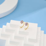 Amethyst Purple Flower Huggie Hoop Earrings in Sterling Silver, Tiny CZ Cluster Open Hoops, Pull Through Threaders, Half Hoops