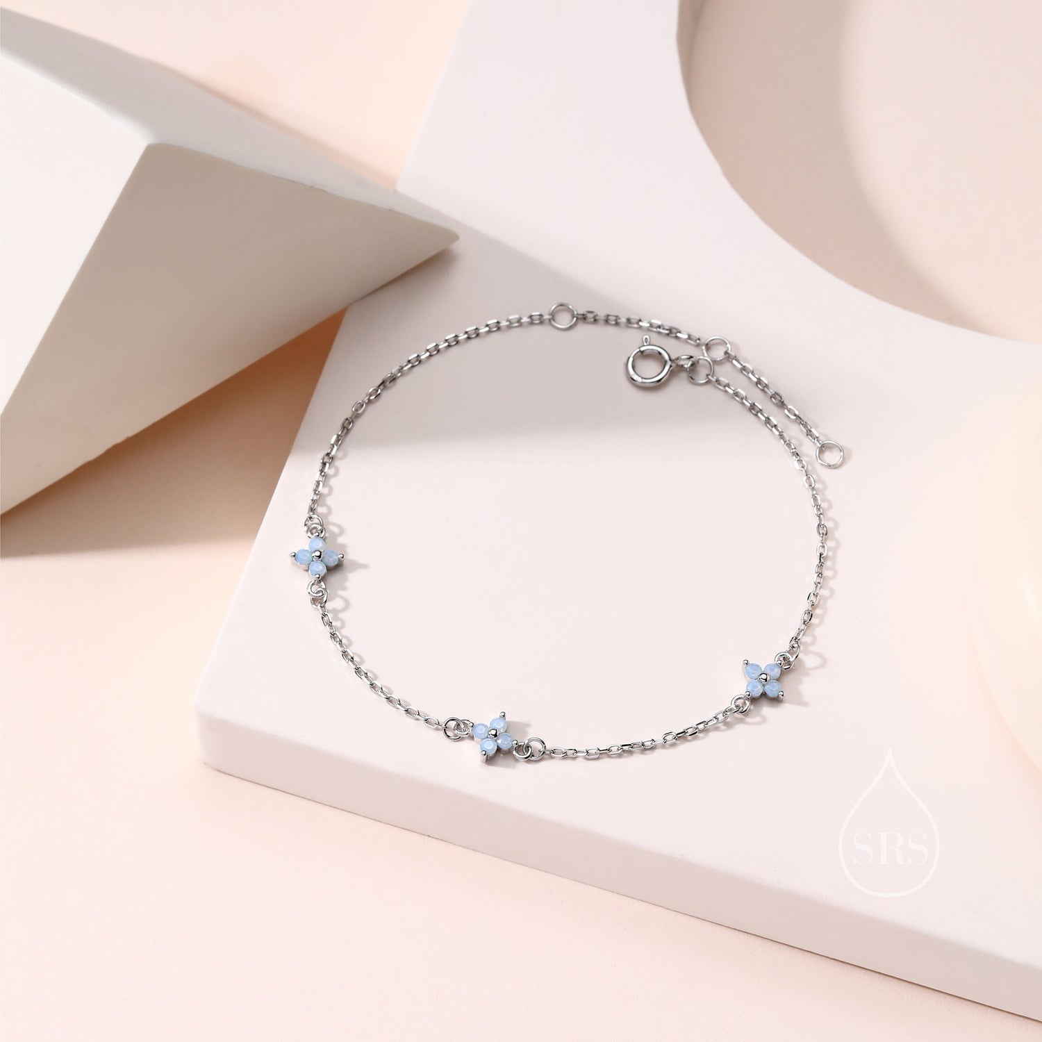 CZ Hydrangea Flower Trio Charm Bracelet