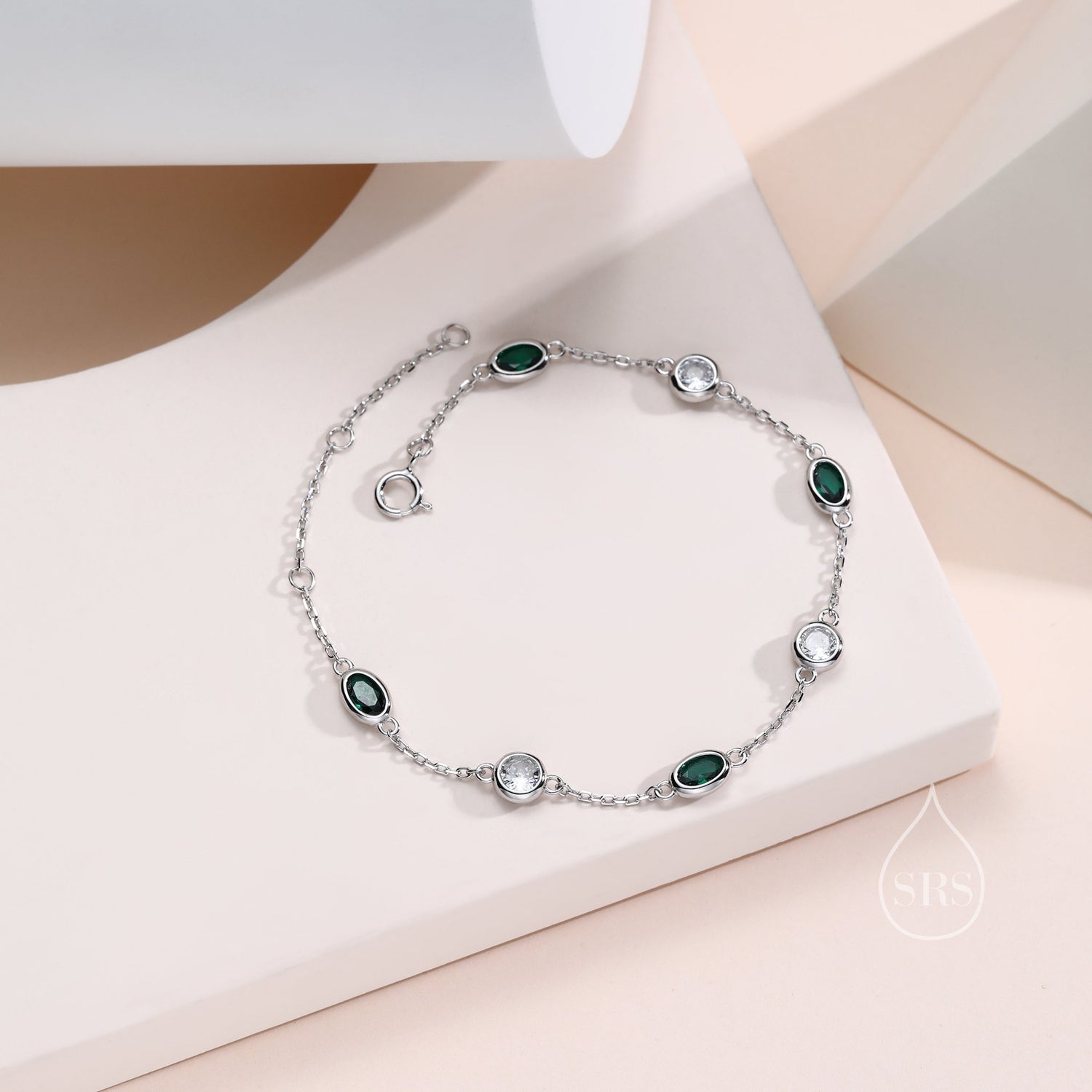 Green and Clear CZ Station Bracelet