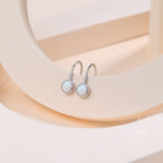Sterling Silver White Opal Drop Earrings in Sterling Silver, Round Fire Opal Hook Earrings, Delicate Opal Earrings, Lab Opal