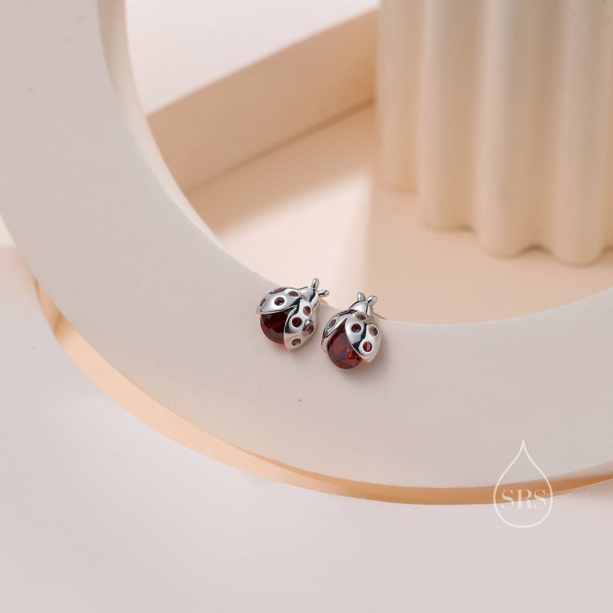Tiny CZ Labybird Stud Earrings in Sterling Silver, Silver or Gold, Ladybug Earrings, Cute Red Ladybird Earrings