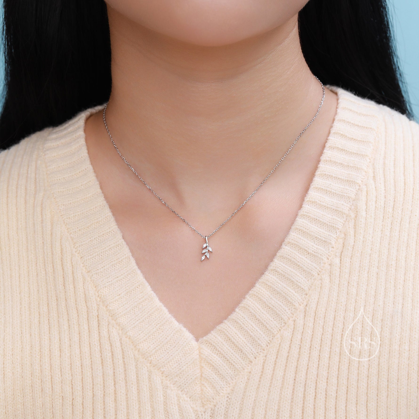 Tiny Little CZ Leaf Pendant Necklace in Sterling Silver, Olive Leaf Necklace, Olive Branch Necklace, Nature Inspired