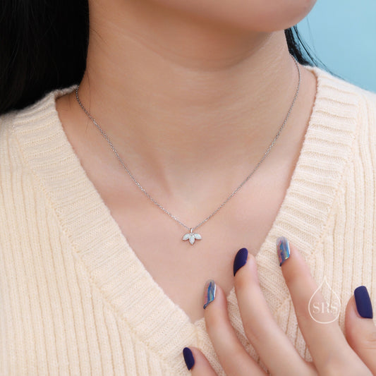 Extra Tiny White Opal Marquise Leaf Pendant Necklace in Sterling Silver, Silver or Gold, Opal Crown Necklace, Small Fire Opal Necklace