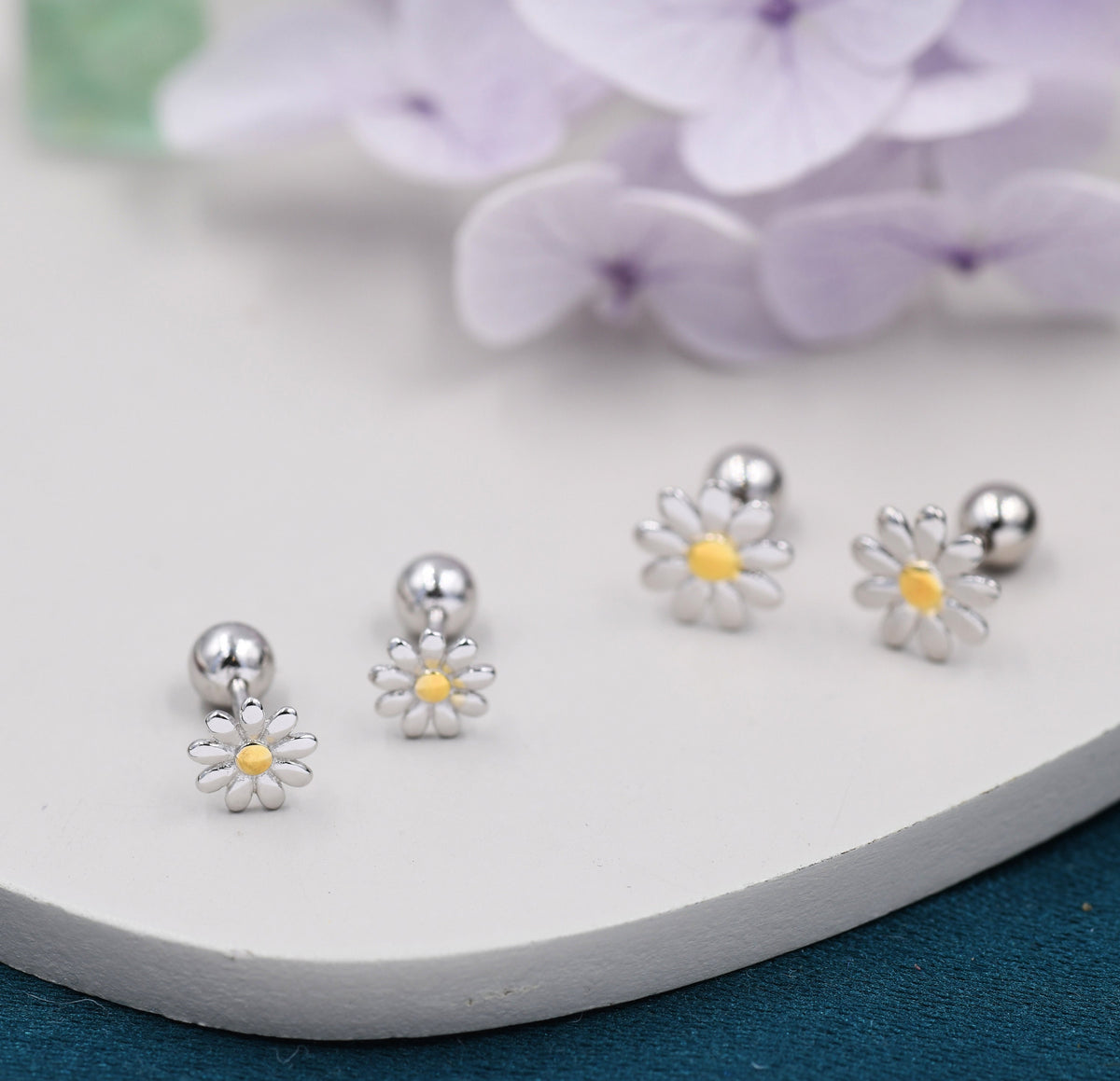 Sterling Silver Little Daisy Flower 18G Screw Back Earrings