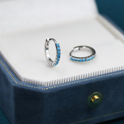 Turquoise Huggie Hoop in Sterling Silver, Silver or Gold, 8mm Inner Diameter Hoop Earrings, Turquoise Earrings