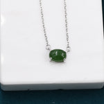 Genuine Green Jade Oval Necklace in Sterling Silver, Dainty Jade Oval Cabochon Necklace, Natural Jade Necklace