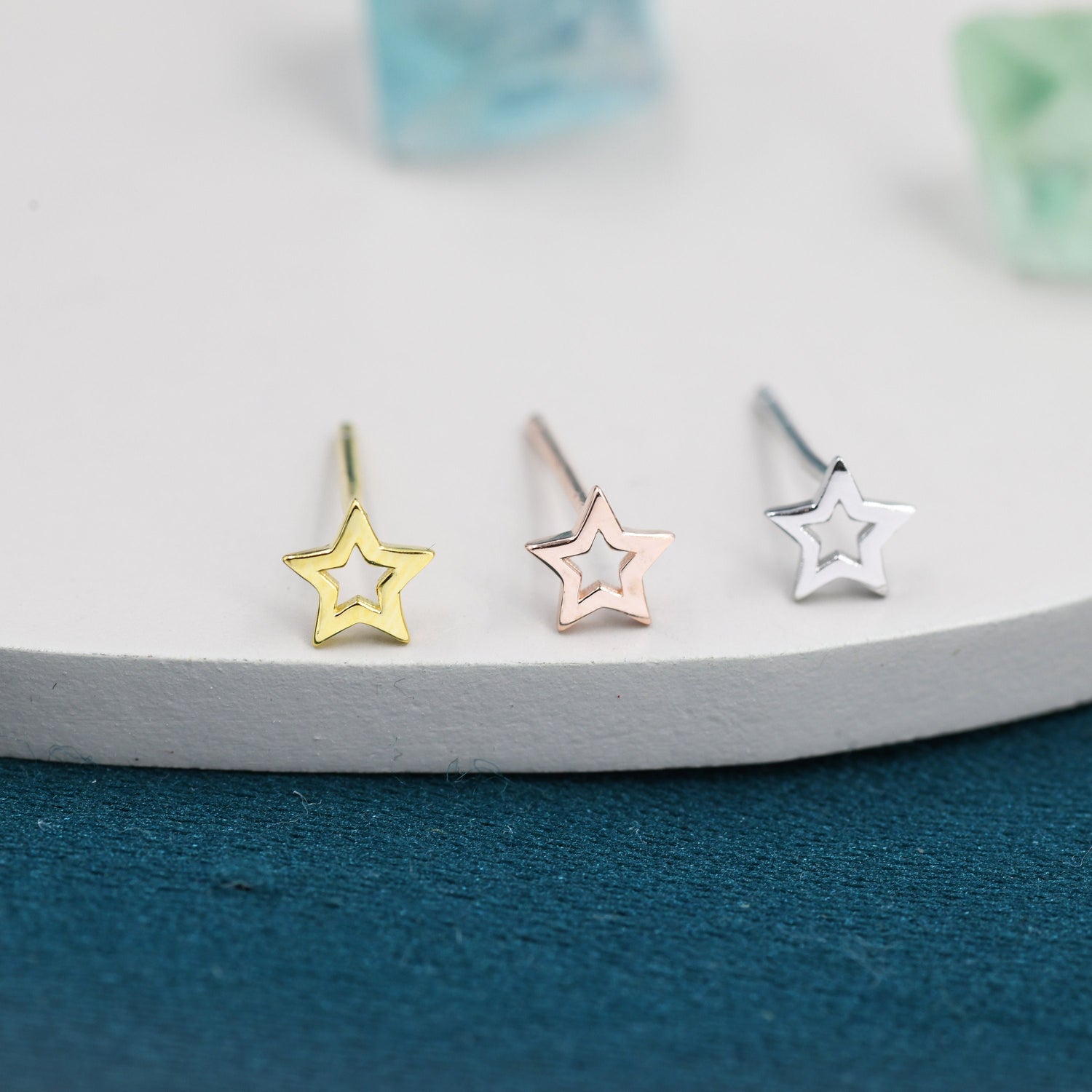Very Tiny Sterling Silver Tiny Little Open Star Cutout Stud Earrings, Silver, Gold or Rose Gold, Cute and Fun Jewellery