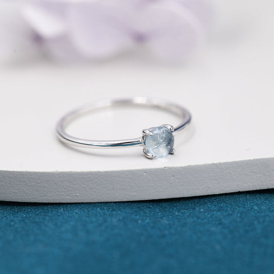 Genuine Aquamarine Stone Ring in Sterling Silver, US 5 - 8, Natural Aquamarine Ring, March Birthstone Ring