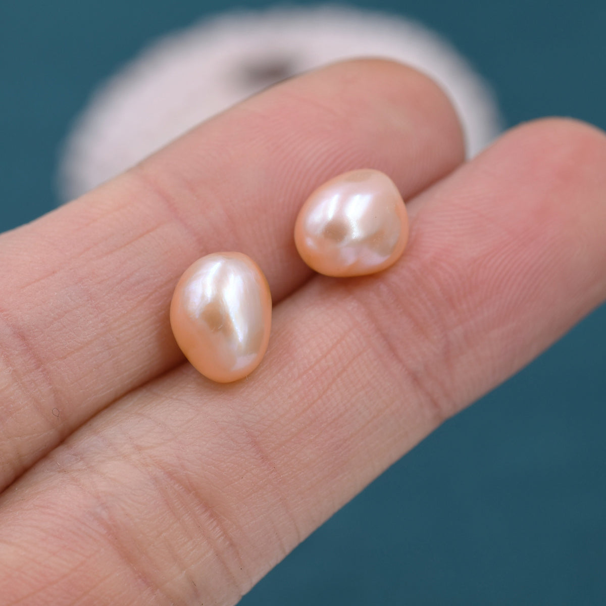 Sterling Silver Genuine Pink Baroque Pearl Stud Earrings, 8mm, Natural Pearl Earrings, Irregular Shape Keshi Pearl Earrings