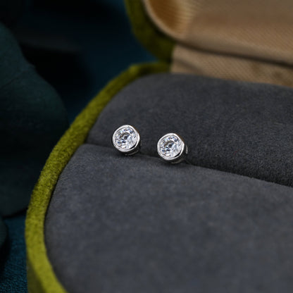 Sterling Silver Solitaire CZ Stone (Simulated Diamond) Crystal Stud Earrings, 3mm and 4mm, Single CZ Stud, Classic CZ Stud