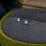 Aurora AB Crystal Tiny CZ Stud Earrings in Sterling Silver, 2.5mm/3mm Colour Changing Crystals, Extra Small