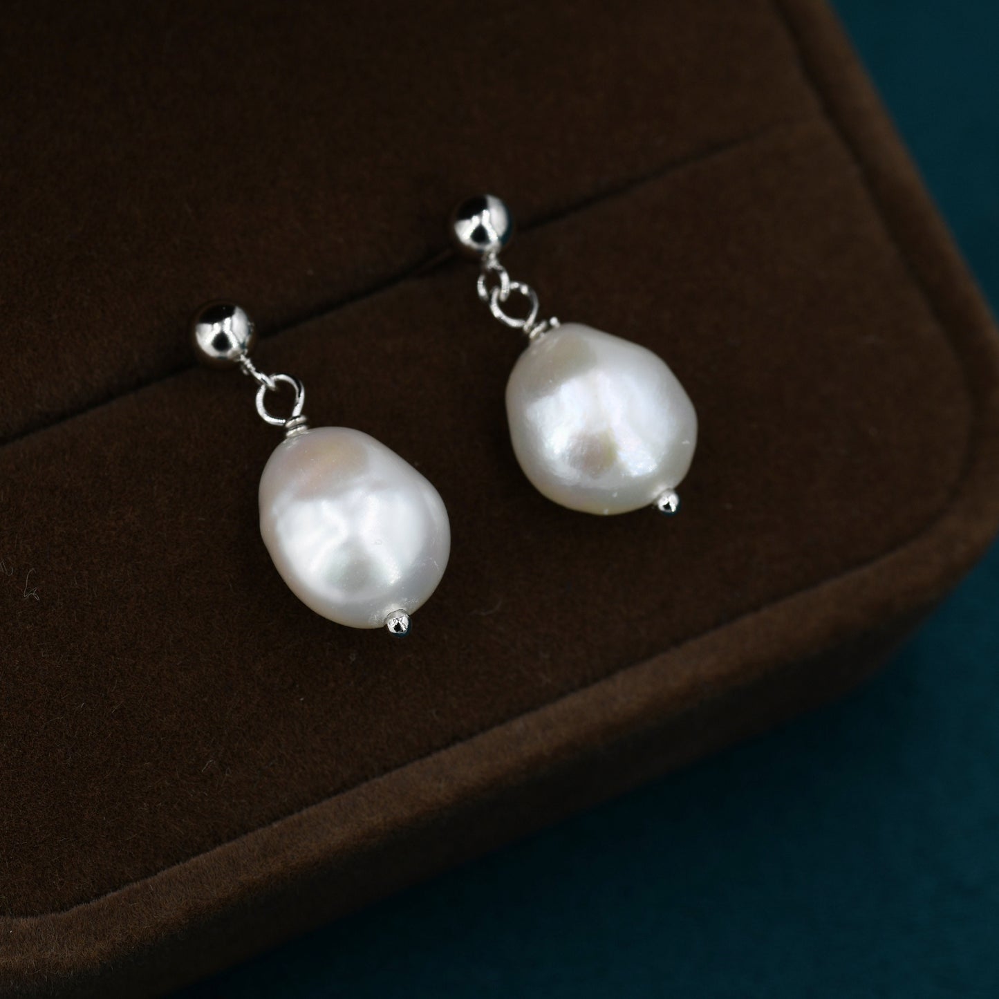 Genuine Fresh Water Pearls Drop Stud Earrings, Baroque Pearl Earrings, Sterling silver with 18ct Gold Plating, Simple and Minimalist