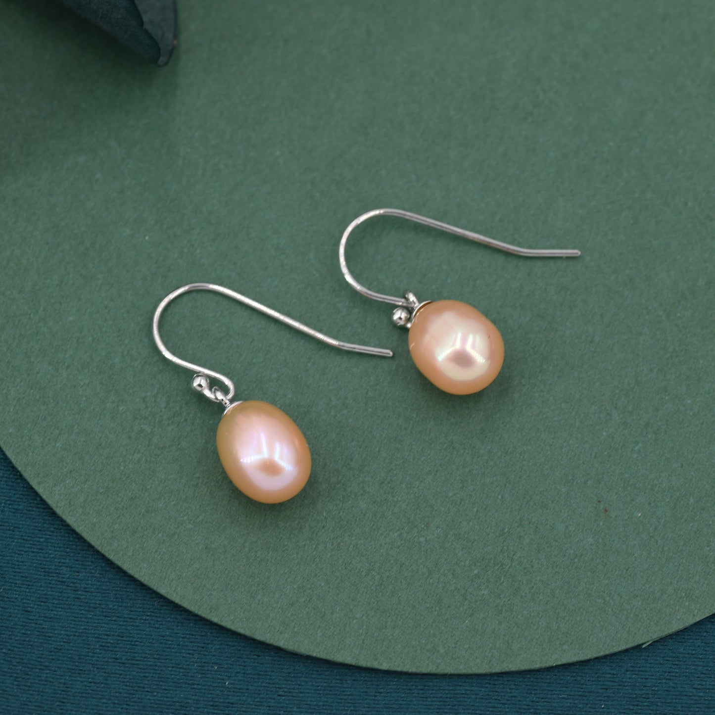 Sterling Silver Pink Pearl Earrings, Natural Freshwater Pearl Drop Hook Earrings in Sterling Silver, Oval Pearl Earrings