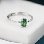 Created Green Emerald Oval Ring in Sterling Silver, 4x6mm, Prong Set Oval Cut, Adjustable Size, Lab Emerald Ring, May Birthstone