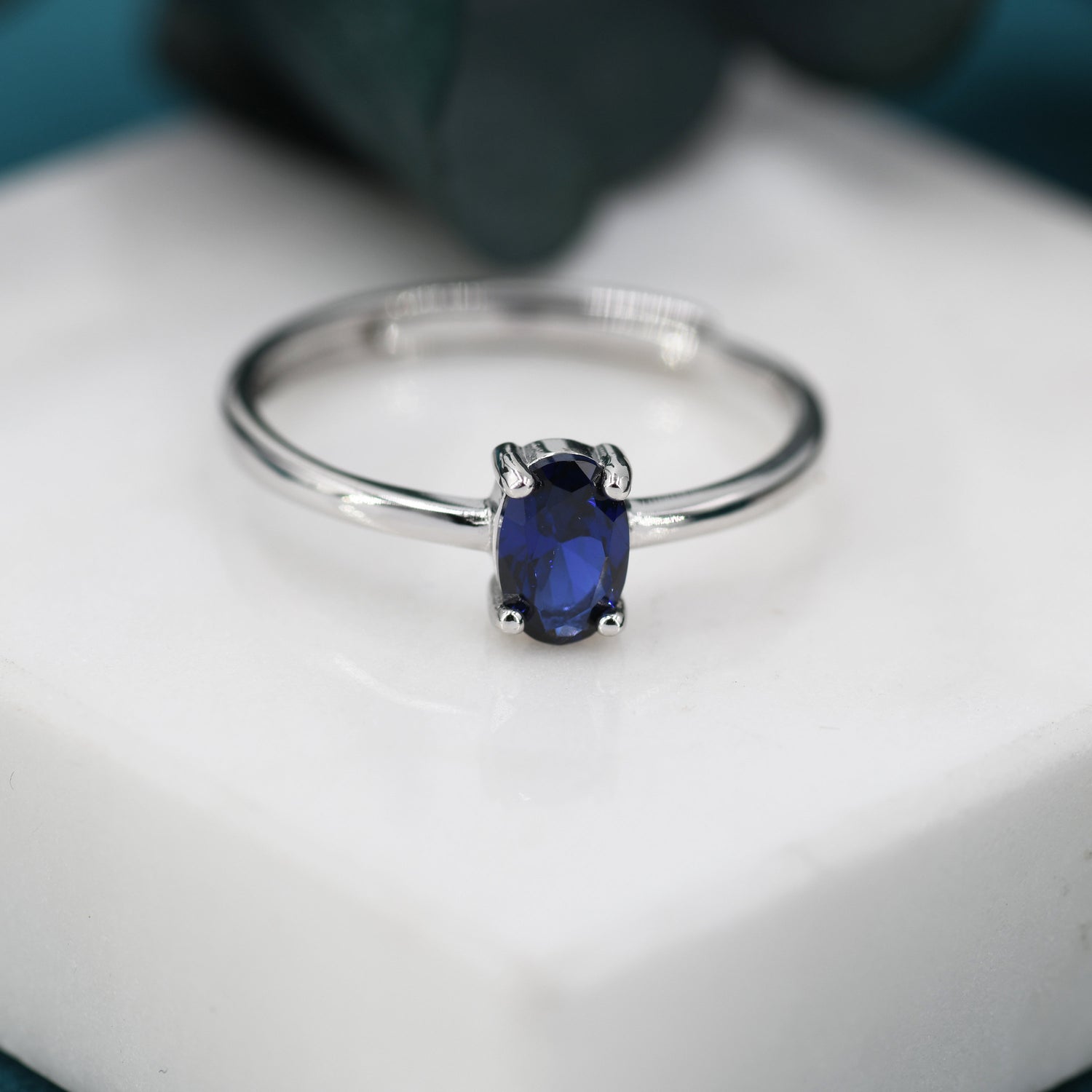 Blue Sapphire Prong Set Oval Cut Gemstone Ring