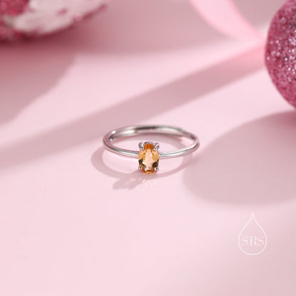 Natural Citrine Oval Ring in Sterling Silver,  4x6mm, Prong Set Oval Cut, Adjustable Size, Genuine Citrine Ring, November Birthstone