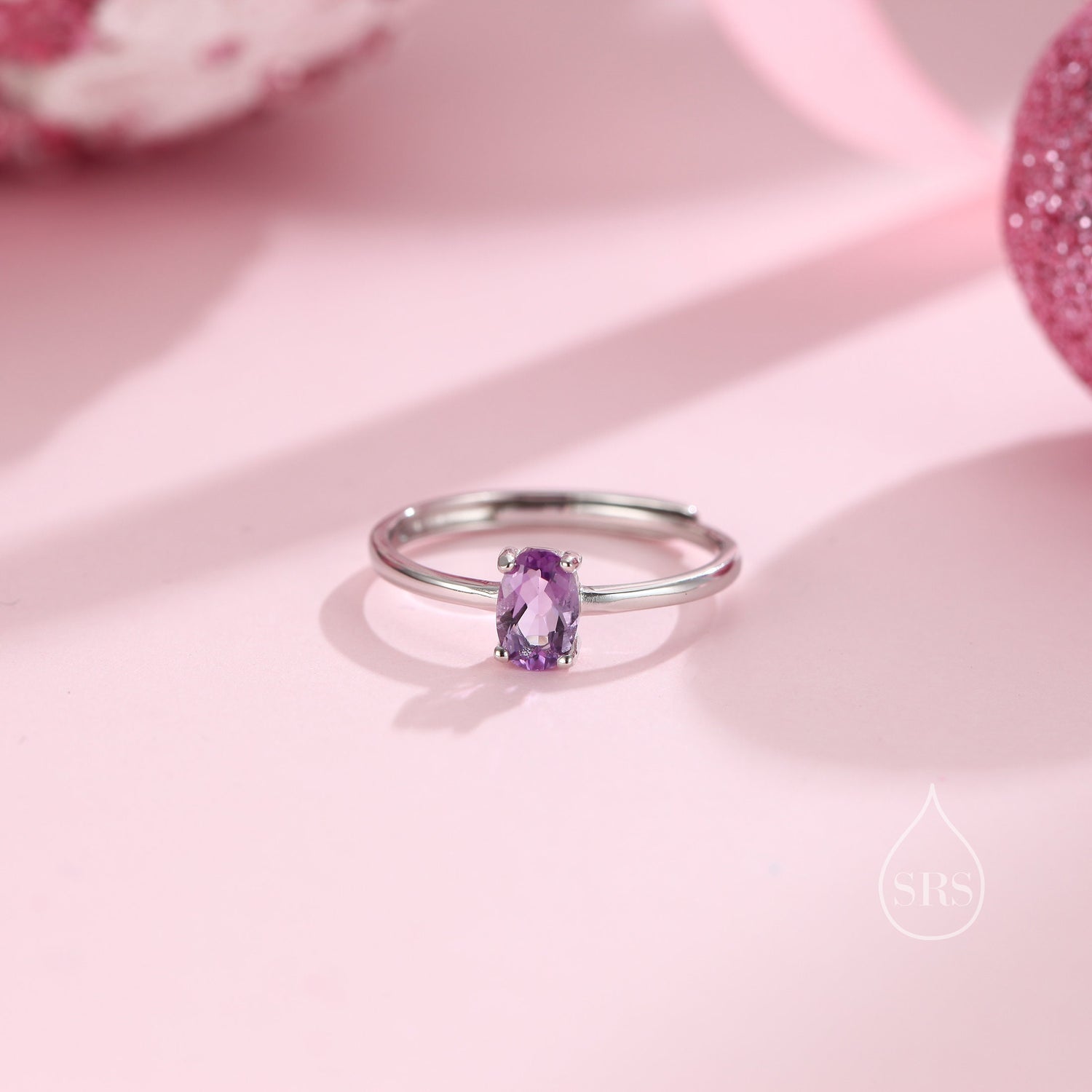 1 Carat Amethyst Prong Set Oval Cut Gemstone Ring