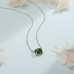 Genuine Green Jade Oval Necklace in Sterling Silver, Dainty Jade Oval Cabochon Necklace, Natural Jade Necklace