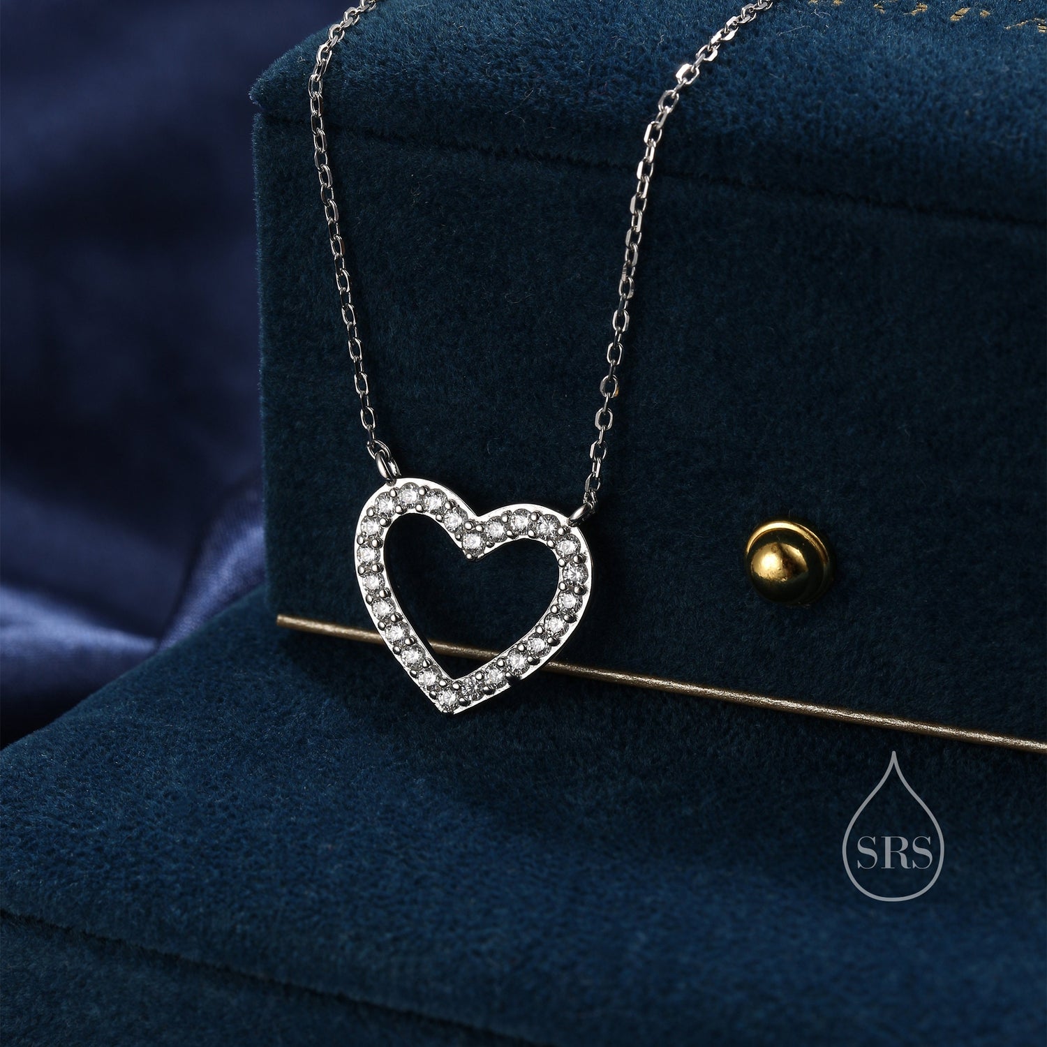 Open Heart CZ Necklace in Sterling Silver, Silver or Gold, Heart Necklace, Sparkly CZ Necklace