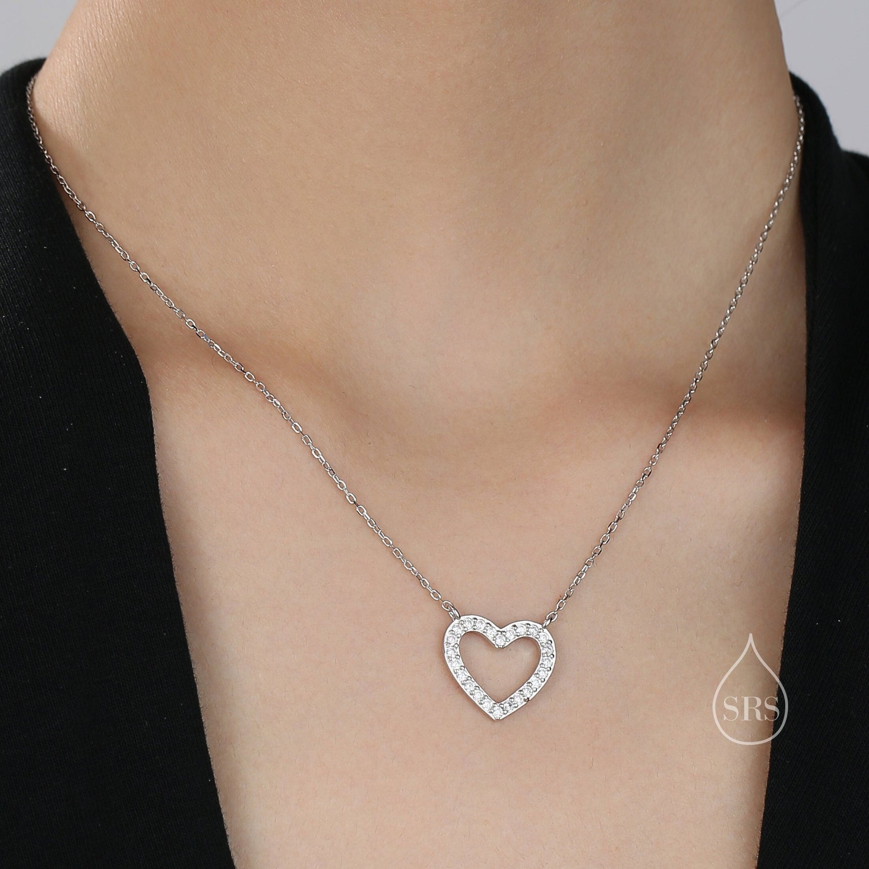 Open Heart CZ Necklace in Sterling Silver, Silver or Gold, Heart Necklace, Sparkly CZ Necklace