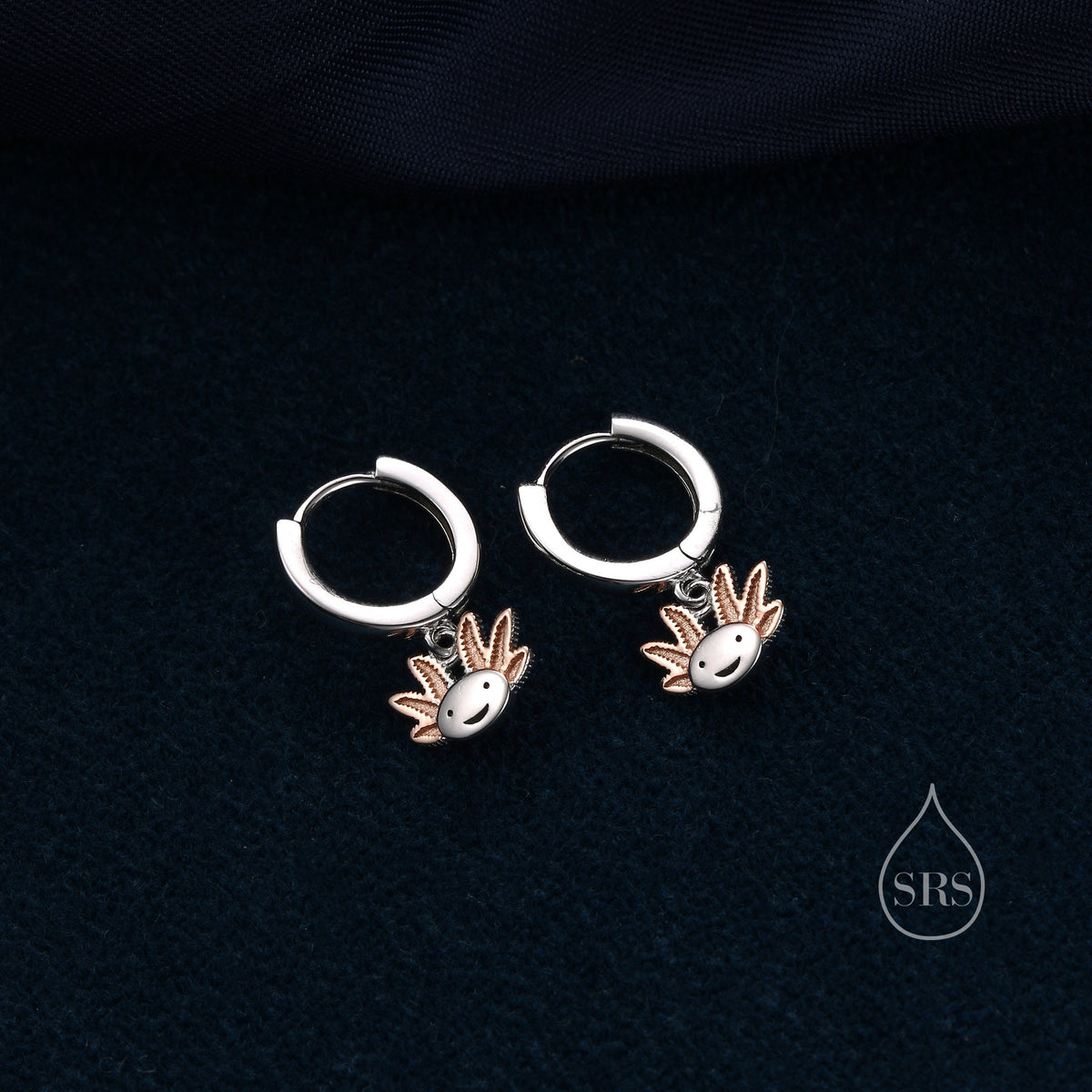 Axolotl Huggie Hoop Earrings in Sterling Silver - Sea Creature Dangle Drop Earrings - Pet Lover - Cute, Fun, Whimsical