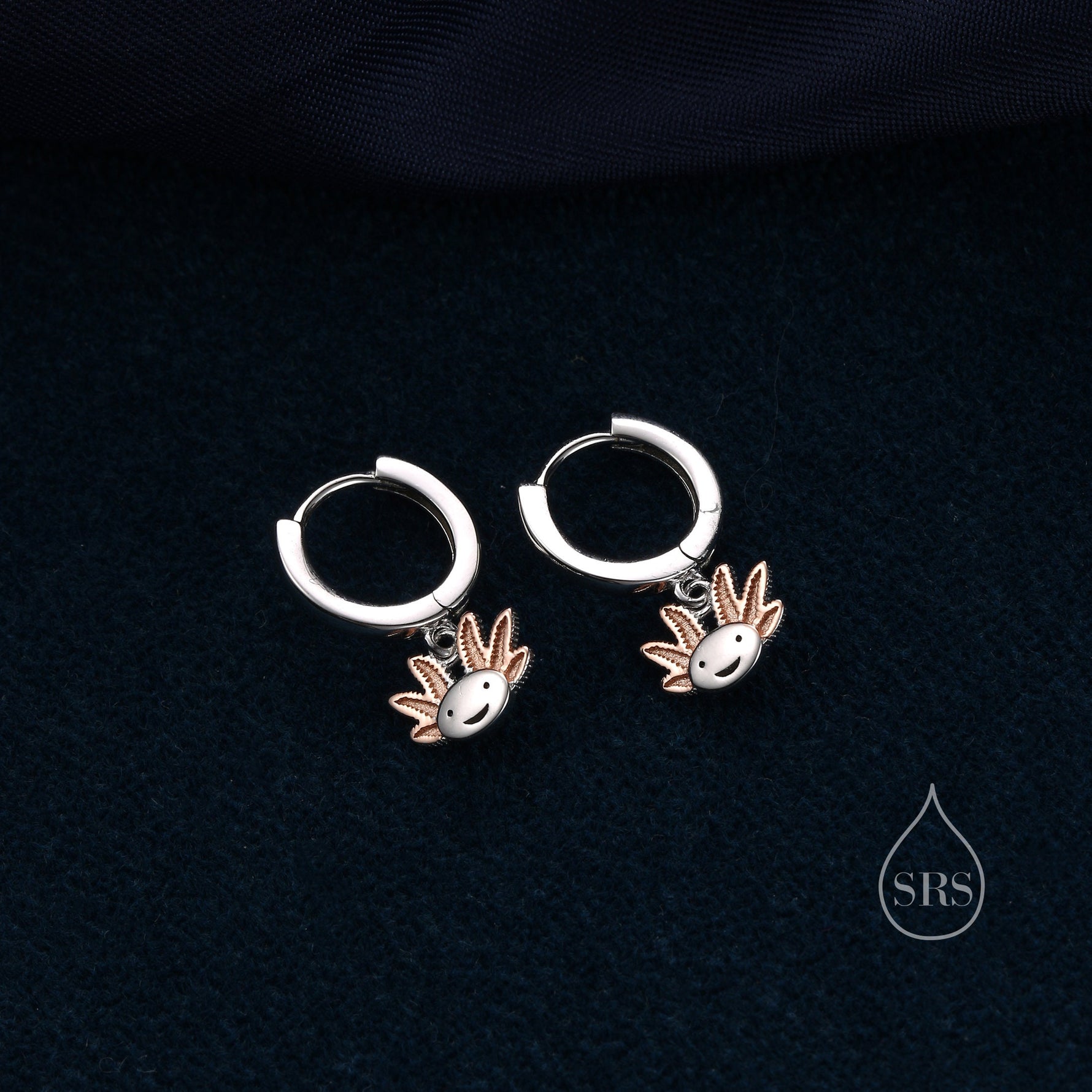 Axolotl Huggie Hoop Earrings in Sterling Silver - Sea Creature Dangle Drop Earrings - Pet Lover - Cute, Fun, Whimsical