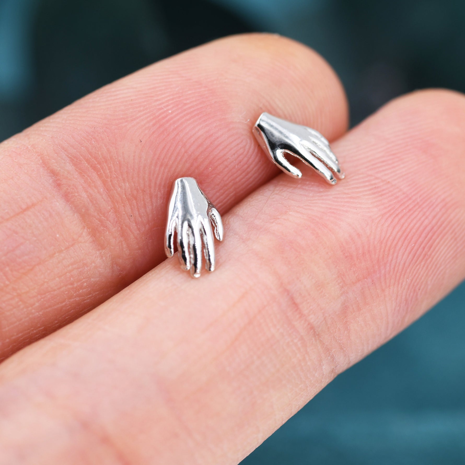 Pair of Hand Stud Earrings in Sterling Silver, Silver or Gold, Fingers Earrings, Fun and Quirky Design