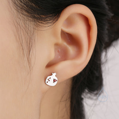 Pomegranate Fruit Stud Earrings in Sterling Silver - Fruit Earrings - Cute Fruit Earrings - Cute,  Fun, Whimsical