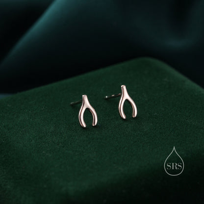 Tiny Wishbone Stud Earrings in Sterling Silver, Silver, Gold or Rose Gold, Small Good Luck Earrings, Geometric Stacking Earrings