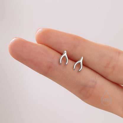 Tiny Wishbone Stud Earrings in Sterling Silver, Silver, Gold or Rose Gold, Small Good Luck Earrings, Geometric Stacking Earrings