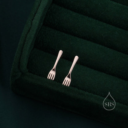 Tiny Little Fork Stud Earrings in Sterling Silver, Silver, Gold or Rose Gold, Small Fork Earrings, Cute Fork Earrings